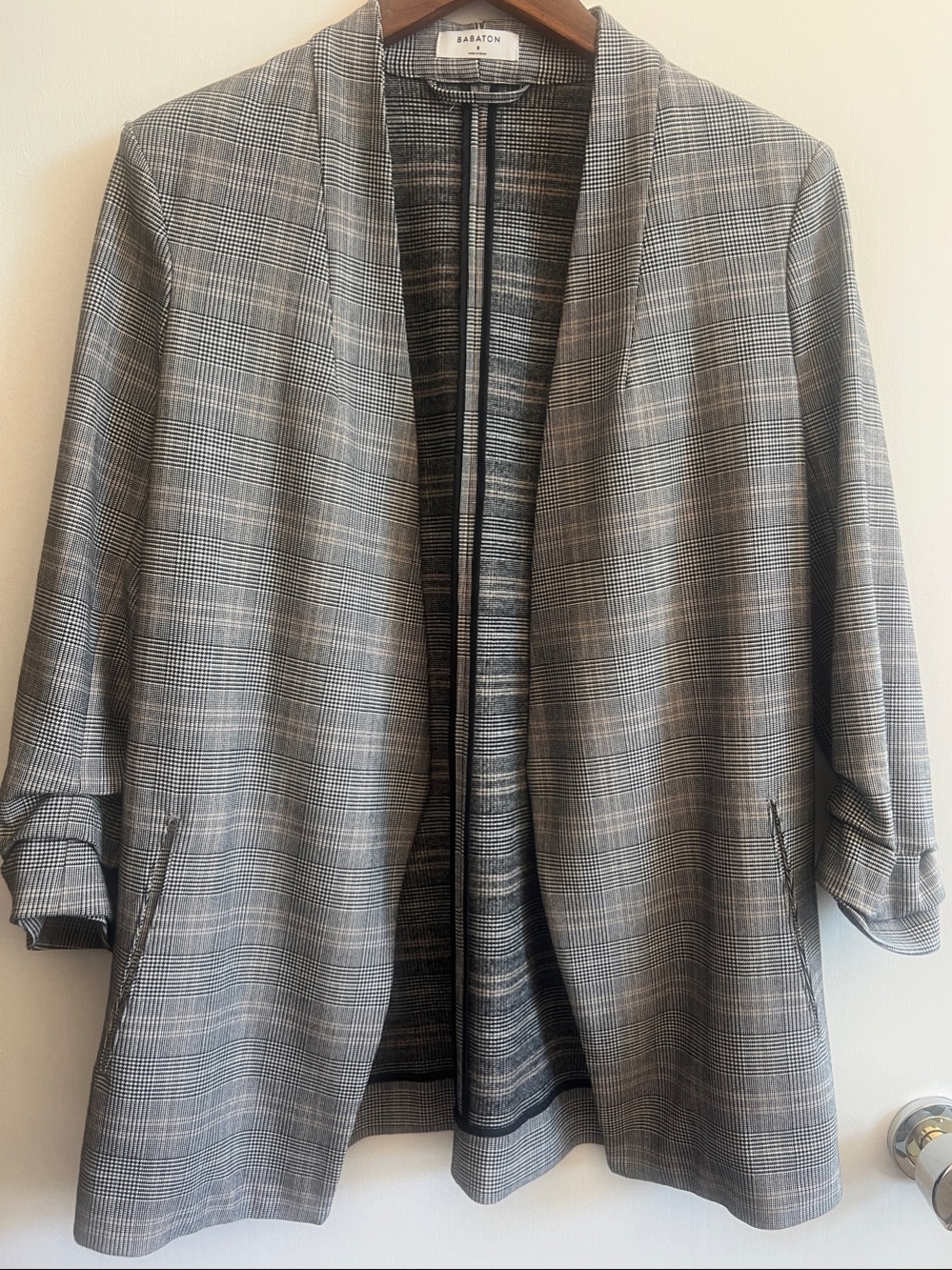 Babaton Grey Plaid Open-Front Blazer